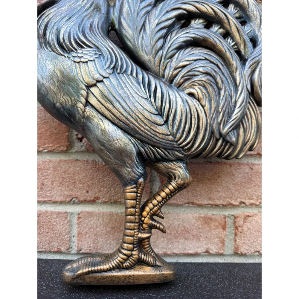 Atlantic Mold Vintage Ceramic Rooster Wall Hanging Farmhouse Decor Bronze Blue